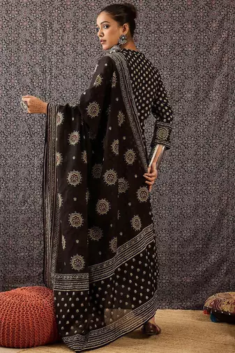 Women Ethnic Motifs Embroidered Panelled Thread Work Pure Cotton Kurta with Trousers & With Dupatta