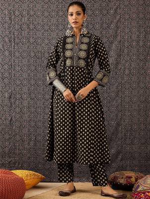 Women Ethnic Motifs Embroidered Panelled Thread Work Pure Cotton Kurta with Trousers & With Dupatta 7