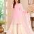 Peach embroidered cotton satin sharara salwar suit set with printed dupatta