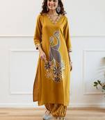 Women Embroidered Regular Beads and Stones Kurta with Trousers