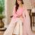 Peach embroidered cotton satin sharara salwar suit set with printed dupatta
