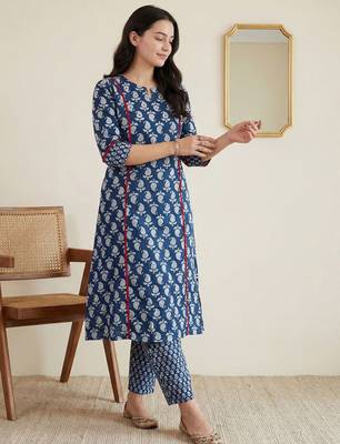 Women Paisley Printed Panelled Mirror Work Pure Cotton Kurta with Trousers 1