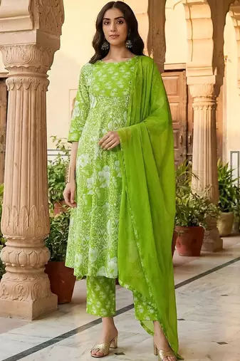 Women Ethnic Motifs Printed Regular Pure Cotton Kurta with Trousers & With Dupatta