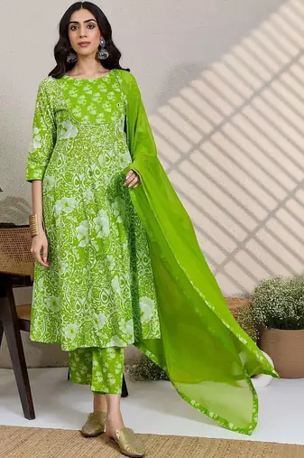 Women Ethnic Motifs Printed Regular Pure Cotton Kurta with Trousers & With Dupatta