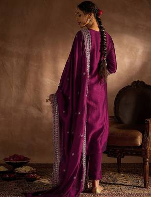 Ethnic Motifs Embroidered Thread Work Kurta with Trousers & Dupatta 5