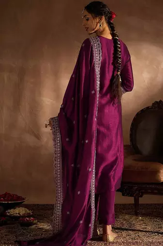 Ethnic Motifs Embroidered Thread Work Kurta with Trousers & Dupatta