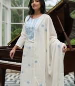 Ethnic Motifs Embroidered Thread Work Pure Cotton Kurta With Trousers & Dupatta