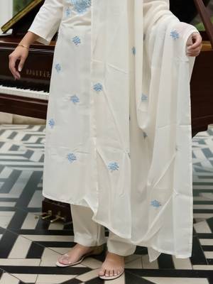 Ethnic Motifs Embroidered Thread Work Pure Cotton Kurta With Trousers & Dupatta 6