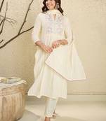Floral Embroidered Mirror Work Pure Cotton Kurta With Trousers & Dupatta