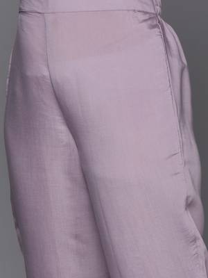 Plus Size Lavender Embroidered Straight Kurta Trousers With Dupatta Set 3