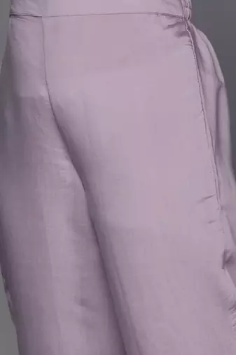 Plus Size Lavender Embroidered Straight Kurta Trousers With Dupatta Set