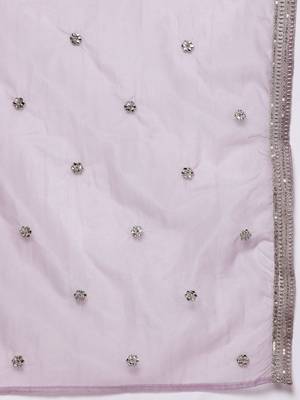 Plus Size Lavender Embroidered Straight Kurta Trousers With Dupatta Set 4