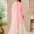 Peach embroidered cotton satin sharara salwar suit set with printed dupatta