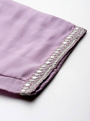 Plus Size Lavender Embroidered Straight Kurta Trousers With Dupatta Set 8