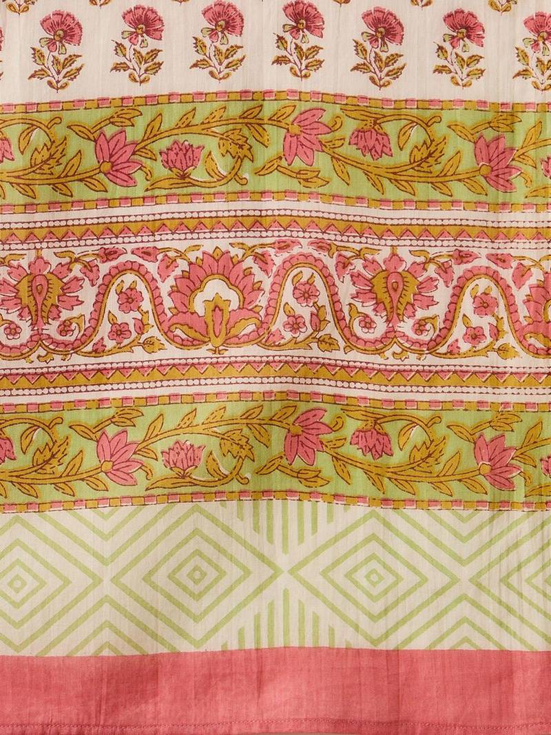 Floral Printed V-Neck Pure Cotton Straight Kurta with Trousers & With Dupatta