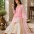Peach embroidered cotton satin sharara salwar suit set with printed dupatta