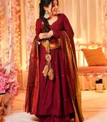 Liril printed & embroidered silk anarkali salwar suit set with silk dupatta