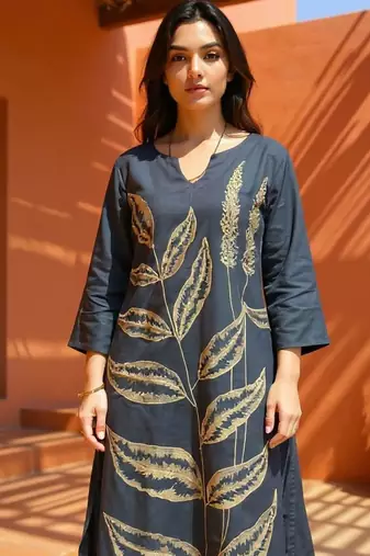 Women Floral Embroidered Regular Thread Work Pure Cotton Kurta with Trousers