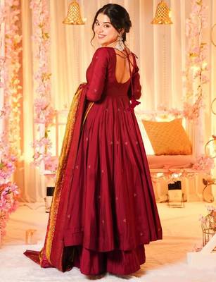 Liril printed & embroidered silk anarkali salwar suit set with silk dupatta 3