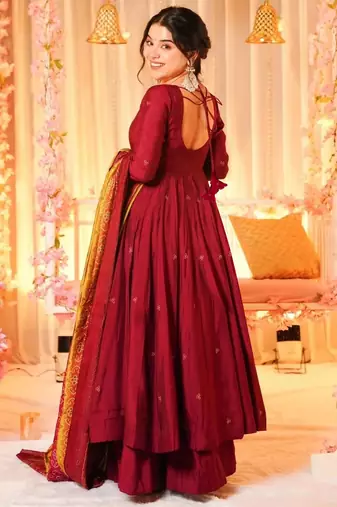 Liril printed & embroidered silk anarkali salwar suit set with silk dupatta