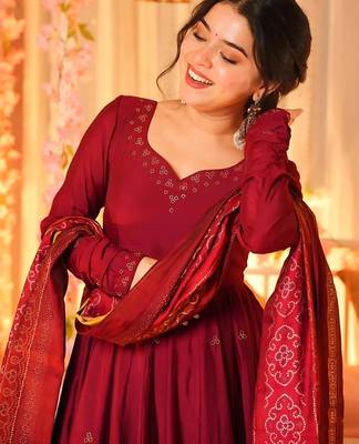 Liril printed & embroidered silk anarkali salwar suit set with silk dupatta 4
