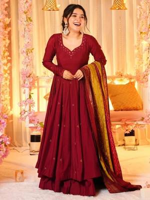 Liril printed & embroidered silk anarkali salwar suit set with silk dupatta 5