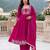 Rani embroidered vichitra silk flared salwar suit set with dupatta