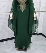 Emerald Green Moroccan Kaftan Dress with Luxurious Gold Embroidery & Flared Sleeves