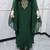Emerald Green Moroccan Kaftan Dress with Luxurious Gold Embroidery & Flared Sleeves