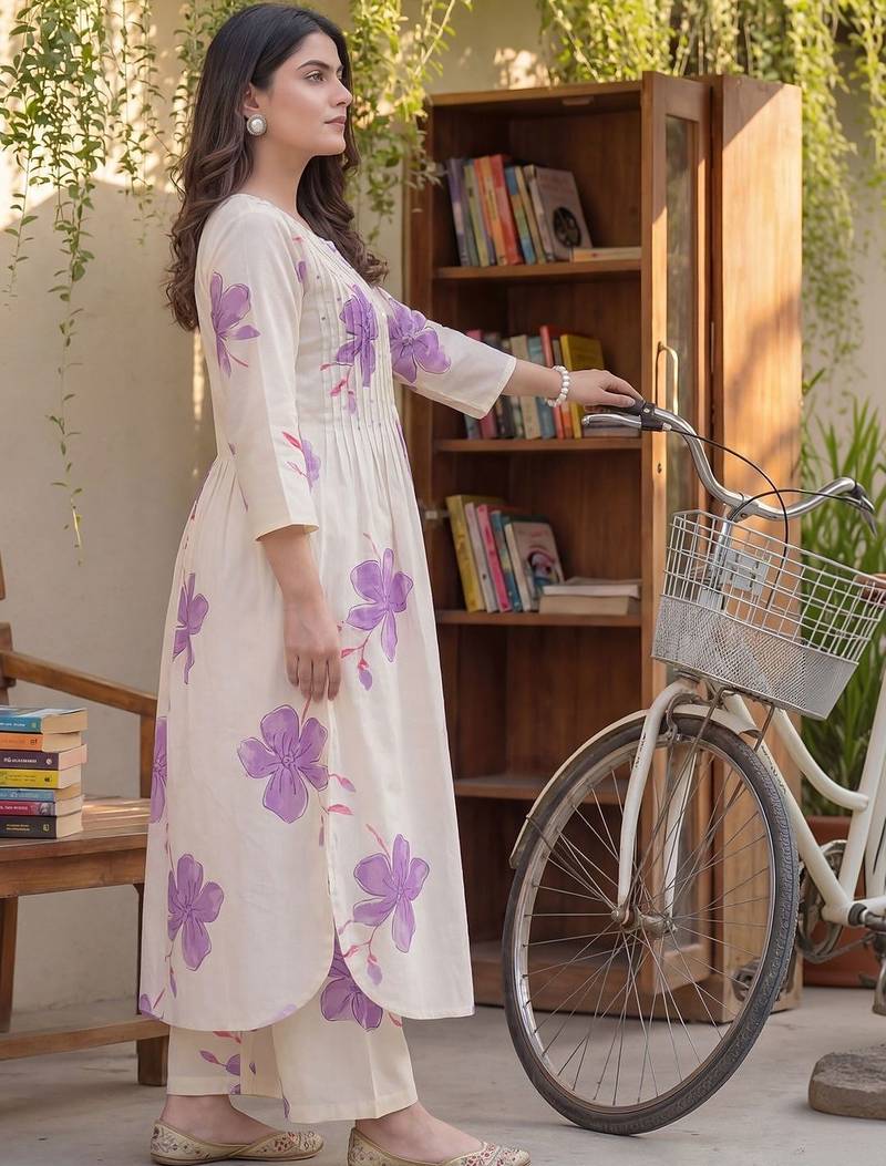 Women Floral Printed Regular Pure Cotton Kurta with Palazzos
