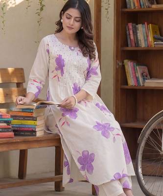Women Floral Printed Regular Pure Cotton Kurta with Palazzos 5