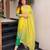 Lemon yellow printed & embroidered chinon straight salwar suit set with orgenza dupatta