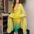 Lemon yellow printed & embroidered chinon straight salwar suit set with orgenza dupatta