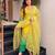 Lemon yellow printed & embroidered chinon straight salwar suit set with orgenza dupatta