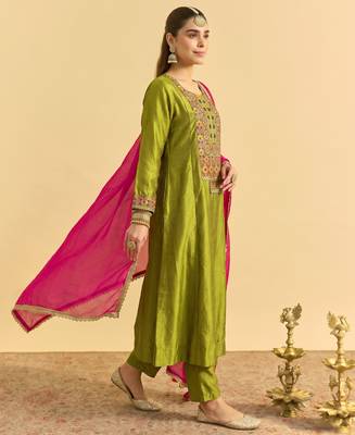 Liril embroidered vichitra silk flared salwar suit set with vichitra silk dupatta 2