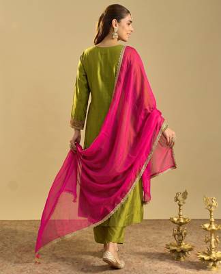 Liril embroidered vichitra silk flared salwar suit set with vichitra silk dupatta 3