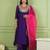 Violet embroidered viscose silk a-line salwar suit set with organza dupatta