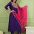 Violet embroidered viscose silk a-line salwar suit set with organza dupatta