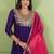 Violet embroidered viscose silk a-line salwar suit set with organza dupatta