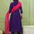 Violet embroidered viscose silk a-line salwar suit set with organza dupatta