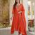Orange embroidered lined silk a-line salwar suit set with cotton chanderi dupatta