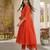 Orange embroidered lined silk a-line salwar suit set with cotton chanderi dupatta