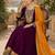 Wine embroidered vichitra silk flared salwar suit set with dupatta