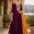 Wine embroidered vichitra silk flared salwar suit set with dupatta