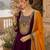 Wine embroidered vichitra silk flared salwar suit set with dupatta