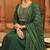 Bottle green embroidered viscose silk flared salwar suit set with dupatta