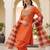 Orange printed & embroidered viscose silk patiala salwar suit set with dupatta
