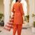 Orange printed & embroidered viscose silk patiala salwar suit set with dupatta