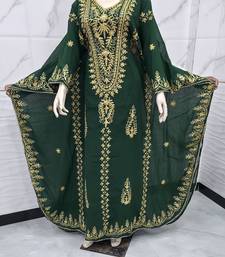 Royal Emerald Green Moroccan Kaftan Dress with Heavy Gold Embroidery & Elegant