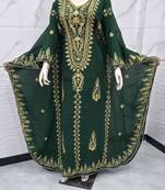 Royal Emerald Green Moroccan Kaftan Dress with Heavy Gold Embroidery & Elegant